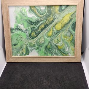 Hand Crafted Abstract Green and Yellow Swirl Original Art Painting 8x10 Inch